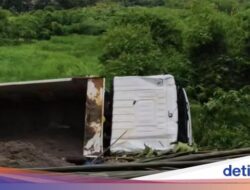 Tak Kuat Nanjak, Truk Terperosok ke Jurang di Cariu Bogor